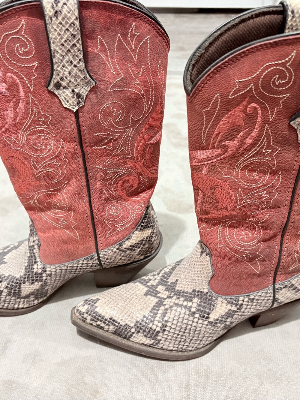 Durango Brown Snakeskin-Trim Western Boots